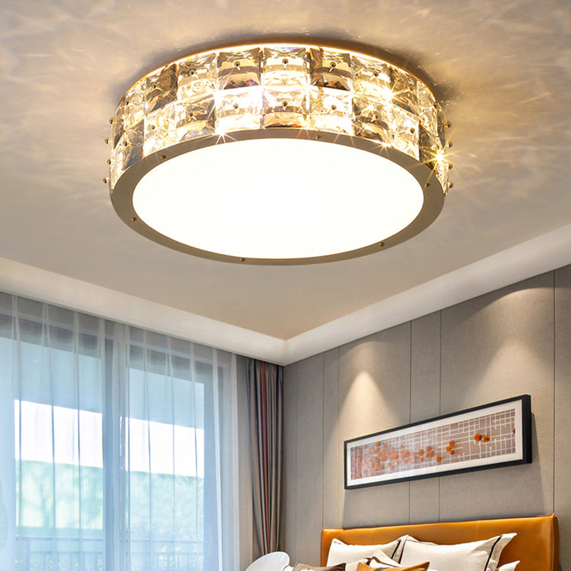 Minimalistcrystal Drum Ceiling Mount Led Light For Bedroom