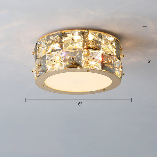 Minimalistcrystal Drum Ceiling Mount Led Light For Bedroom Clear / 16