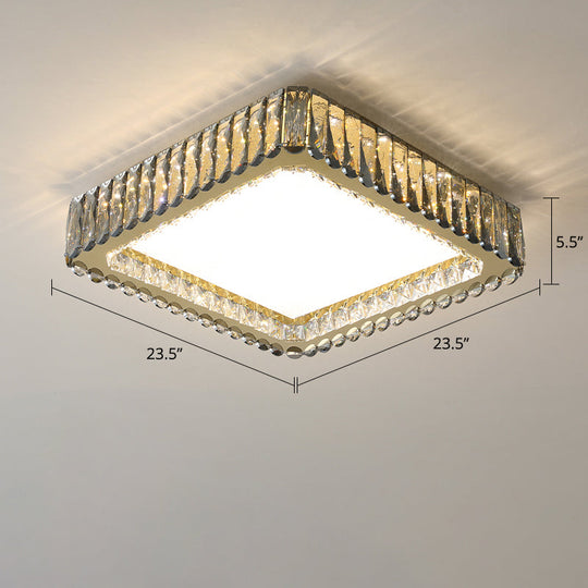 Minimalist Crystal Clear Geometric Flush Mount Ceiling Light For Bedroom / 23.5’ Square Plate
