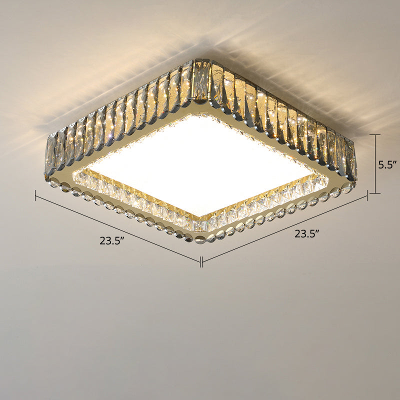 Minimalist Crystal Clear Geometric Flush Mount Ceiling Light For Bedroom / 23.5 Square Plate