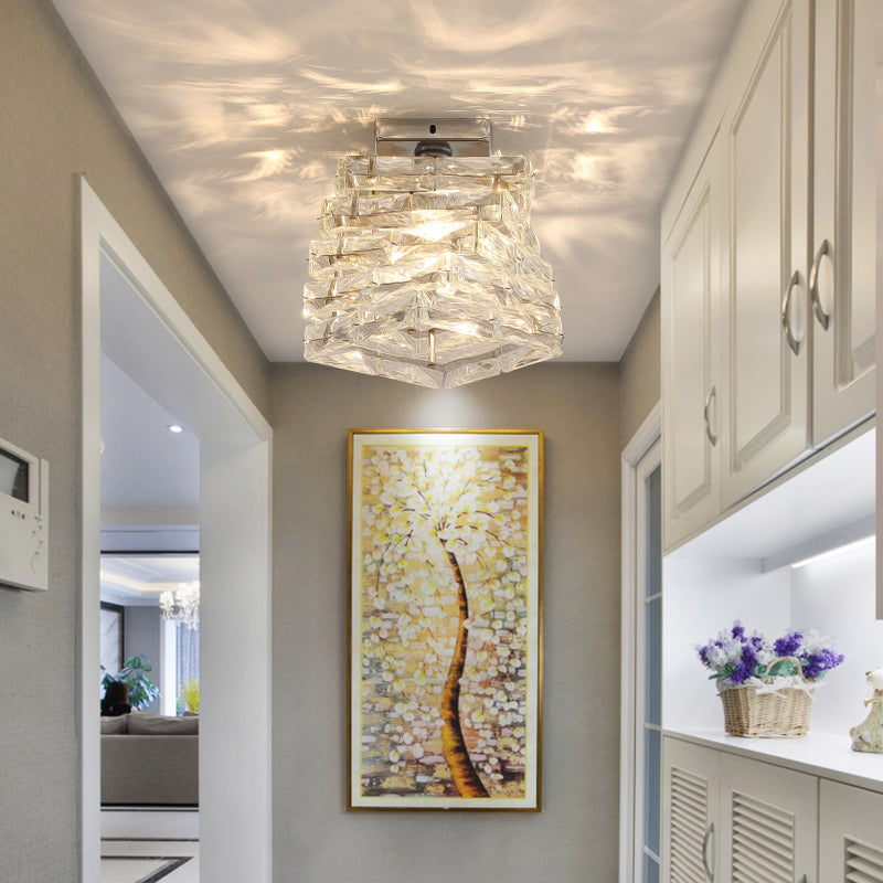Crystal Spiral Square Ceiling Lamp - Modern 1 - Light Semi Mount For Hallways