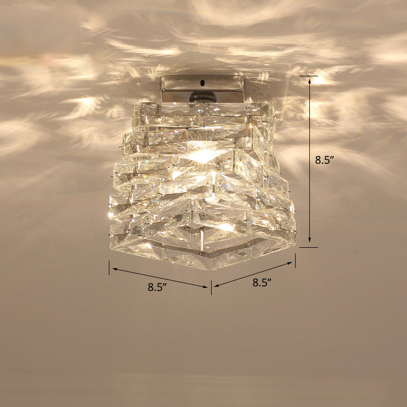 Crystal Spiral Square Ceiling Lamp - Modern 1-Light Semi Mount For Hallways
