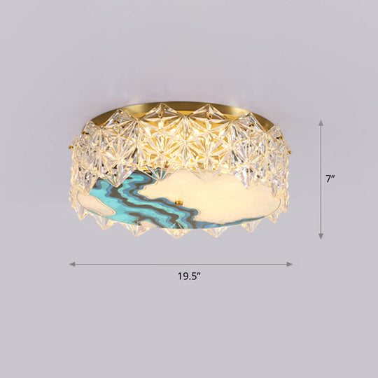 Gold Led Crystal Flush Ceiling Light: Hand-Painted Drum Design Modern Bedroom Fixture / Ocean