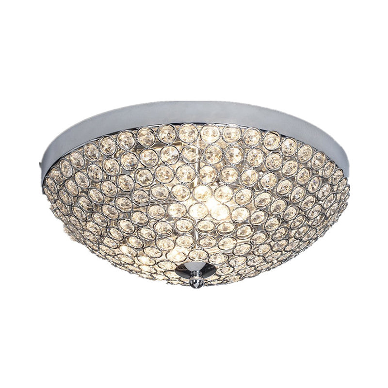Crystal Bowl Flush Mount Ceiling Light Fixture For Elegant Dining Room - Chrome Finish
