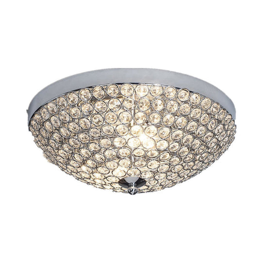 Crystal Bowl Flush Mount Ceiling Light Fixture For Elegant Dining Room - Chrome Finish