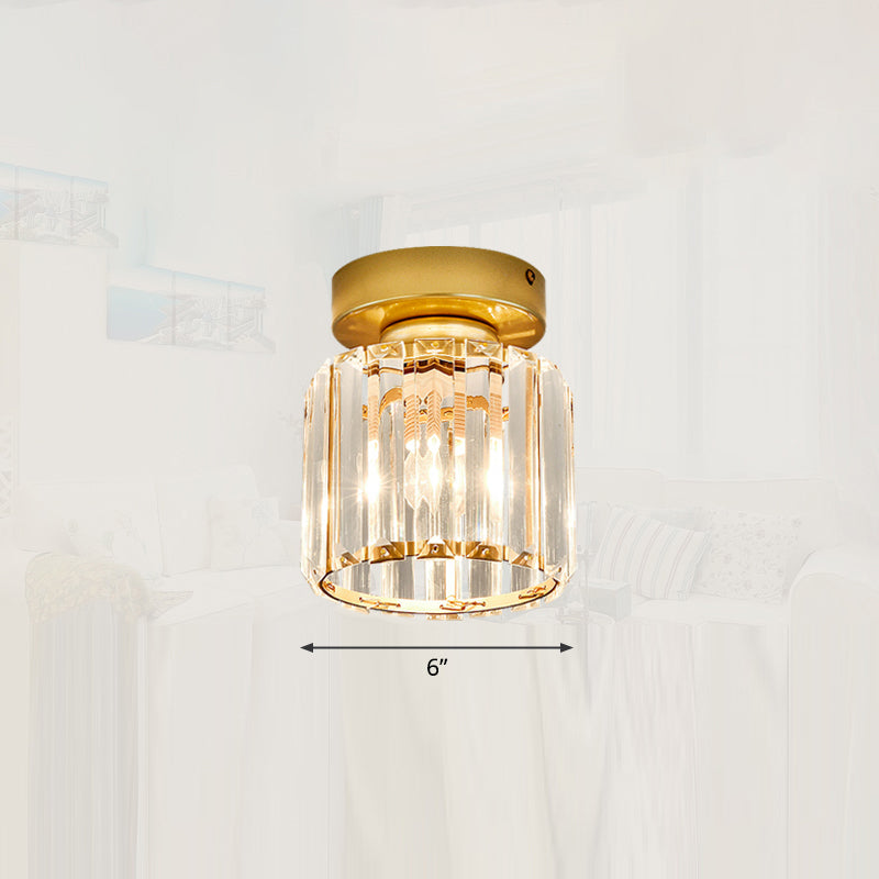 Modern Crystal 1 - Light Corridor Semi Flush Mount Lamp - Small Ceiling Mounted Light Gold / Round
