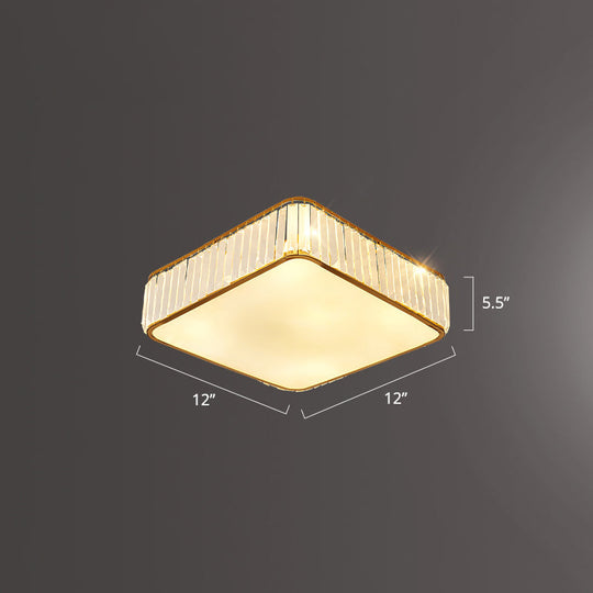 Minimalist K9 Crystal Square Flush Mount Ceiling Light Fixture For Bedroom Gold / 12