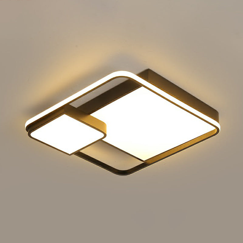 Black Square Led Ceiling Mount Light With Minimalist Acrylic Shade / 24.5 Third Gear