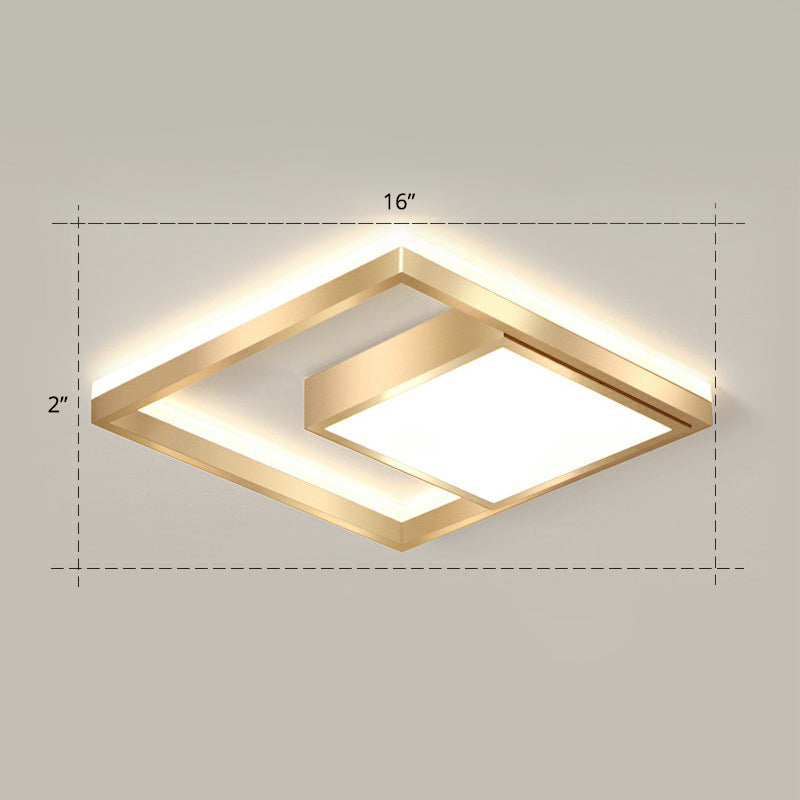 Modern Gold Led Flush Mount Ceiling Light Fixture For Bedrooms - Square Acrylic Lamp / 16’ Remote