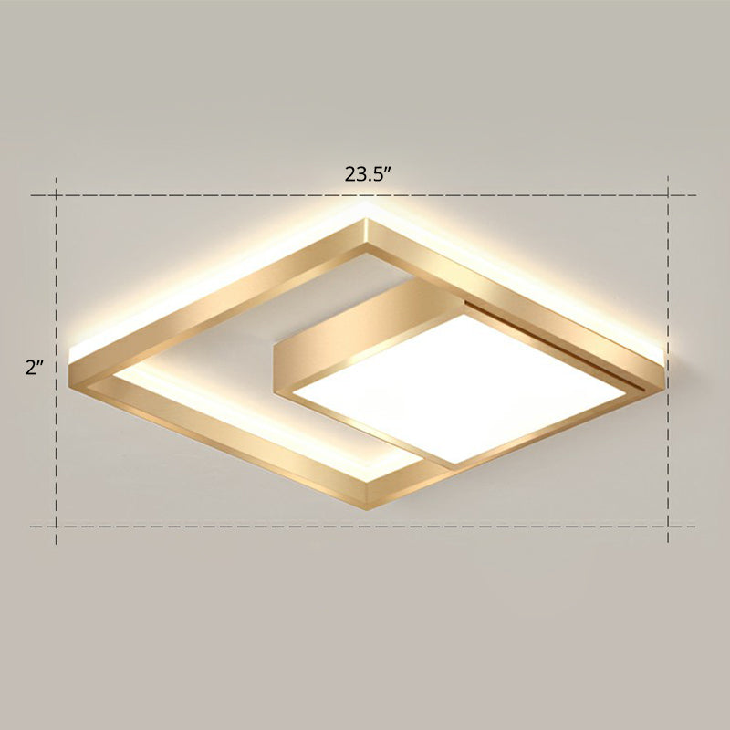 Modern Gold Led Flush Mount Ceiling Light Fixture For Bedrooms - Square Acrylic Lamp / 23.5 Remote