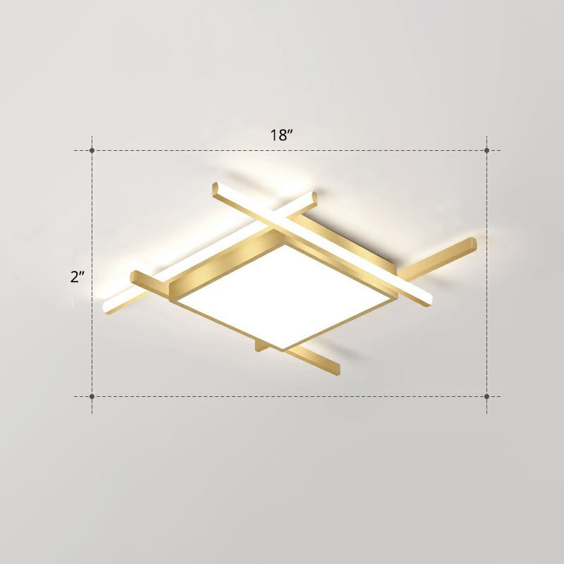 Gold Metal Bedroom Ceiling Light - Minimalist Square Flush Mount Fixture / 18 White