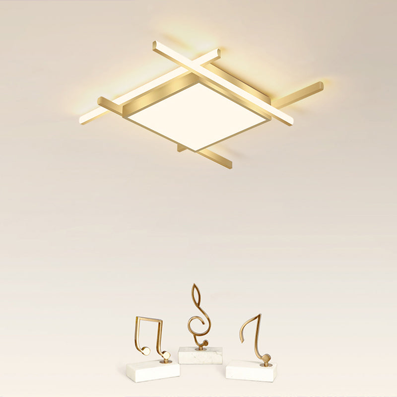 Gold Metal Bedroom Ceiling Light - Minimalist Square Flush Mount Fixture