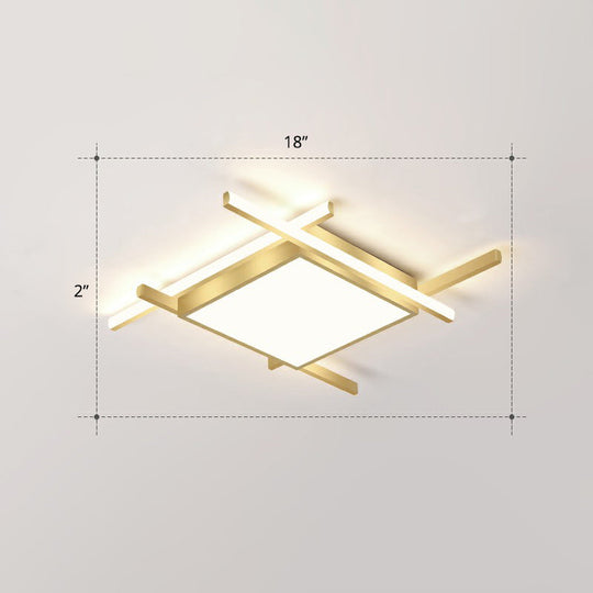 Gold Metal Bedroom Ceiling Light - Minimalist Square Flush Mount Fixture / 18 Remote Control