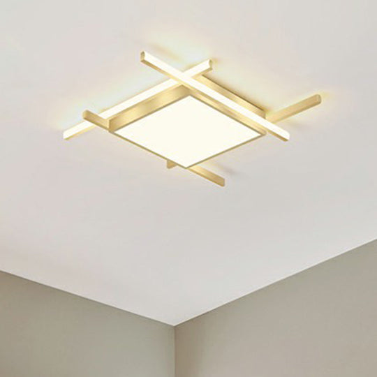 Gold Metal Bedroom Ceiling Light - Minimalist Square Flush Mount Fixture