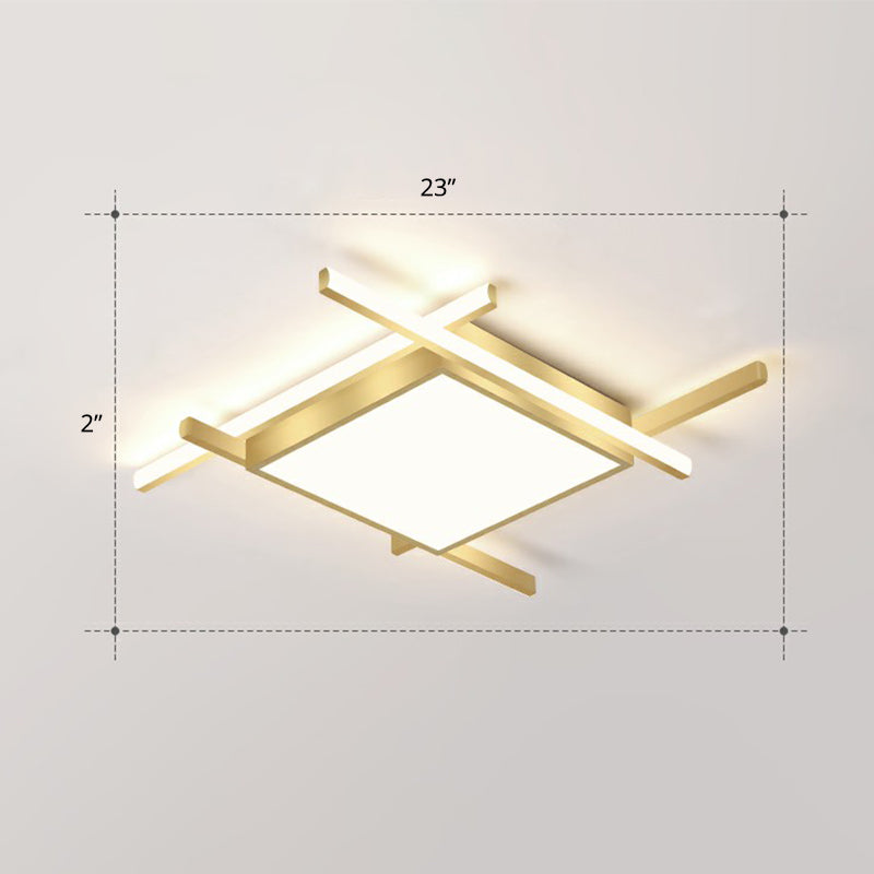 Gold Metal Bedroom Ceiling Light - Minimalist Square Flush Mount Fixture / 23 Remote Control