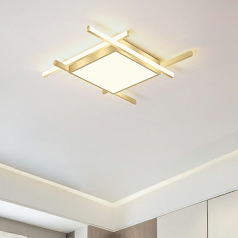 Gold Metal Bedroom Ceiling Light - Minimalist Square Flush Mount Fixture