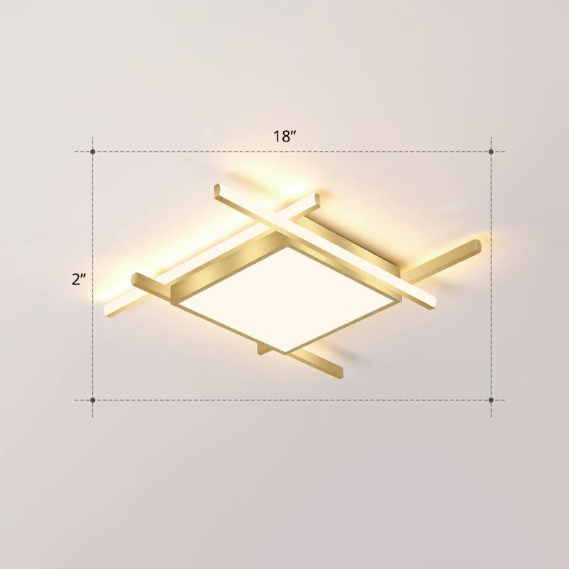 Gold Metal Bedroom Ceiling Light - Minimalist Square Flush Mount Fixture / 18 Warm