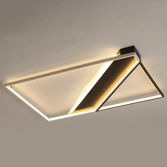 Modern Acrylic Led Ceiling Light: Rectangle Lounge Flush Mount In Black & White / 41’ Third Gear