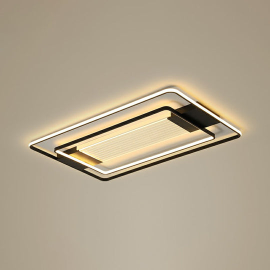 Black Rectangle Led Flush Ceiling Light - Minimalist Acrylic Lamp For Living Room / 35.5