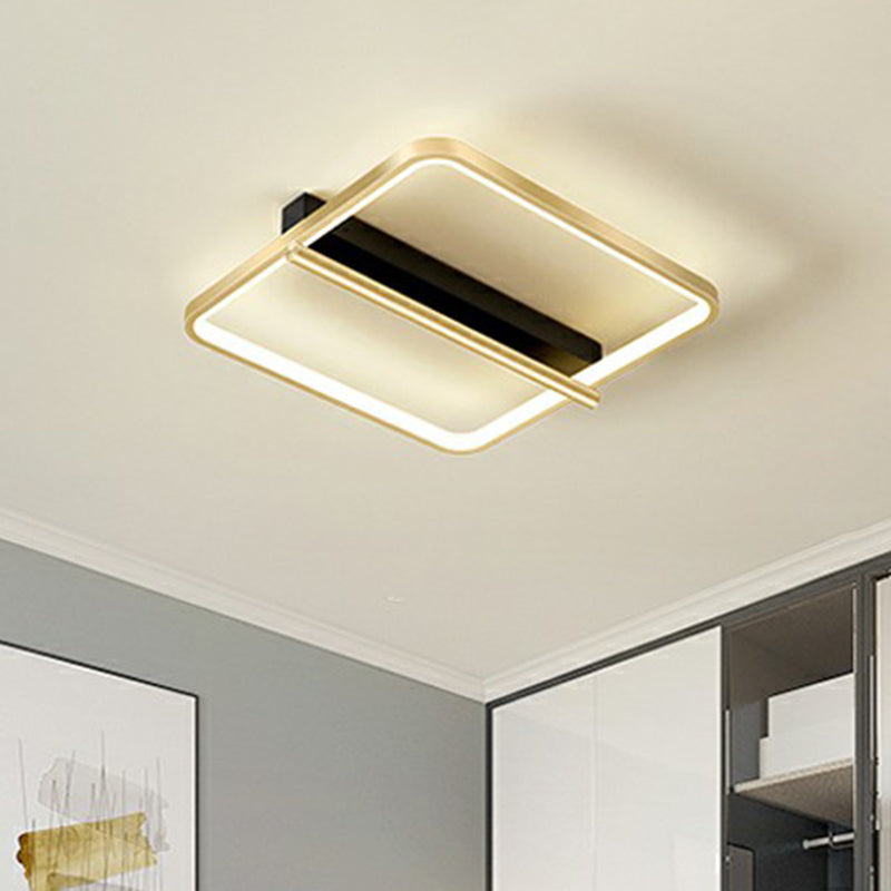 Sleek Geometrical Flush Ceiling Light In Black - Gold Finish - Simplicity Acrylic Flushmount For