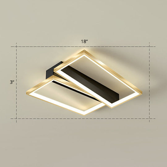 Sleek Geometrical Flush Ceiling Light In Black - Gold Finish - Simplicity Acrylic Flushmount For