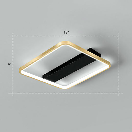 Sleek Geometrical Flush Ceiling Light In Black - Gold Finish - Simplicity Acrylic Flushmount For