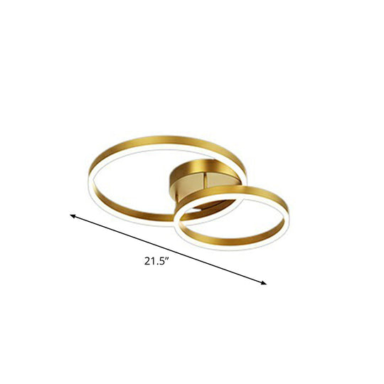Modern Metallic Flushmount Led Ceiling Light With Gold Finish - Ideal For Bedroom / White Double