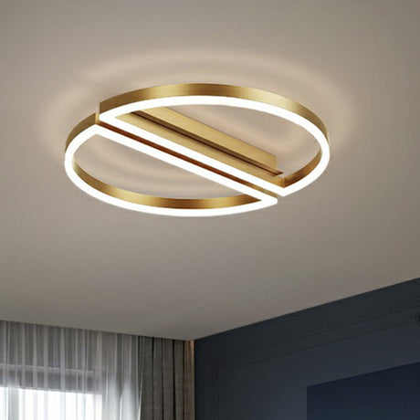 Modern Metallic Flushmount Led Ceiling Light With Gold Finish - Ideal For Bedroom