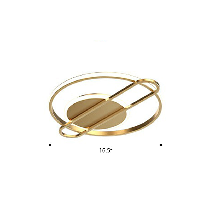 Modern Metallic Flushmount Led Ceiling Light With Gold Finish - Ideal For Bedroom / Remote Control