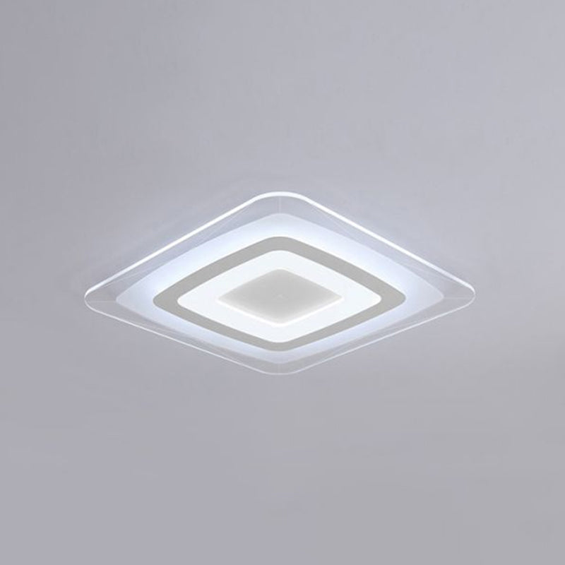 White Minimalist Led Flush Light: Ultrathin Rectangular Acrylic Ceiling Lamp For Living Room / 16’