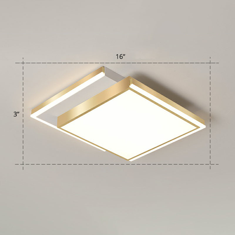 Minimalistic Gold Led Ceiling Light For Living Room - Rectangle Shaped Acrylic Flush Mount / 16’