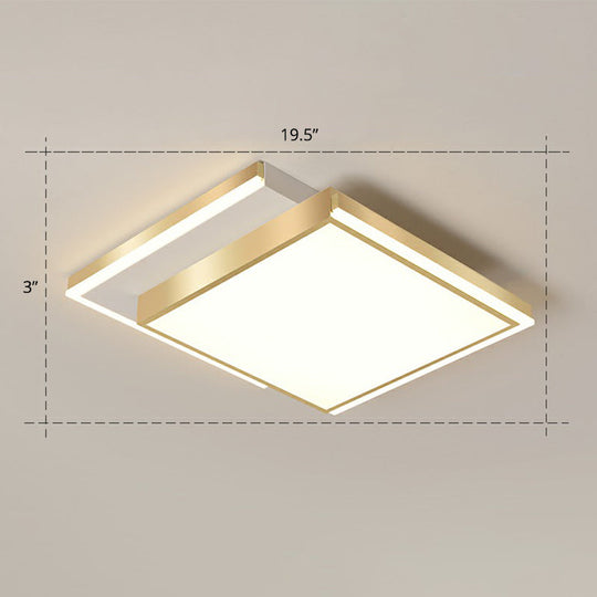 Minimalistic Gold Led Ceiling Light For Living Room - Rectangle Shaped Acrylic Flush Mount /
