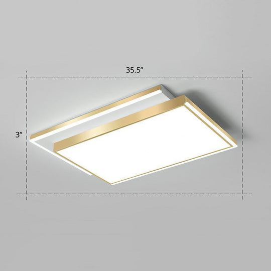 Minimalistic Gold Led Ceiling Light For Living Room - Rectangle Shaped Acrylic Flush Mount /