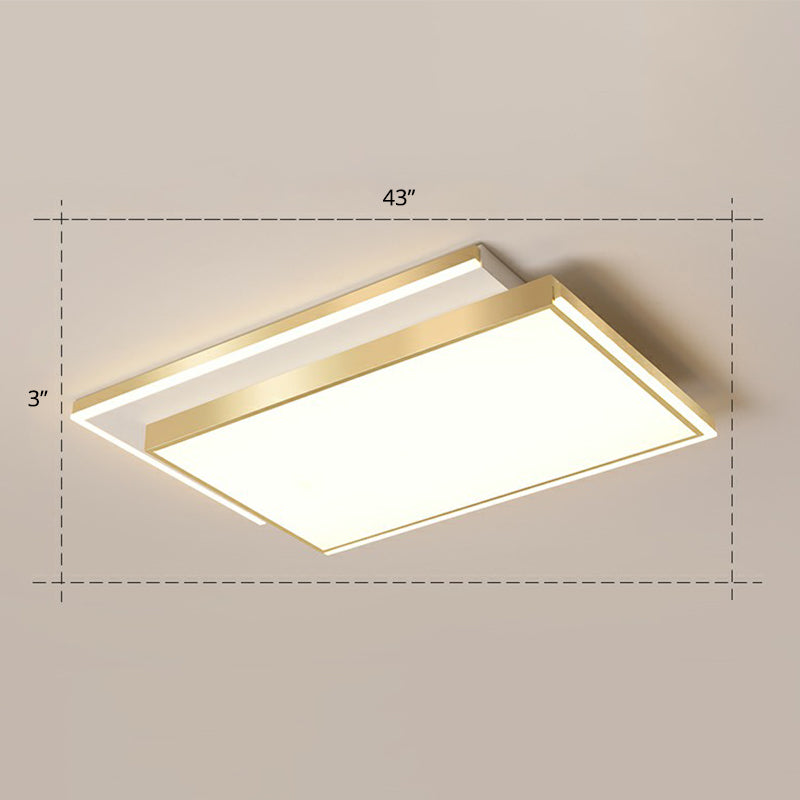 Minimalistic Gold Led Ceiling Light For Living Room - Rectangle Shaped Acrylic Flush Mount / 43’