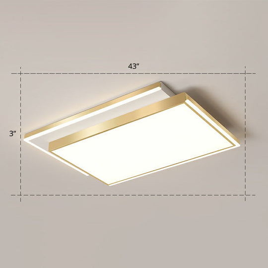 Minimalistic Gold Led Ceiling Light For Living Room - Rectangle Shaped Acrylic Flush Mount / 43’