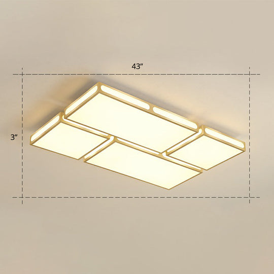 Minimalistic Gold Checked Led Flushmount Ceiling Light For Living Room / 43 Warm