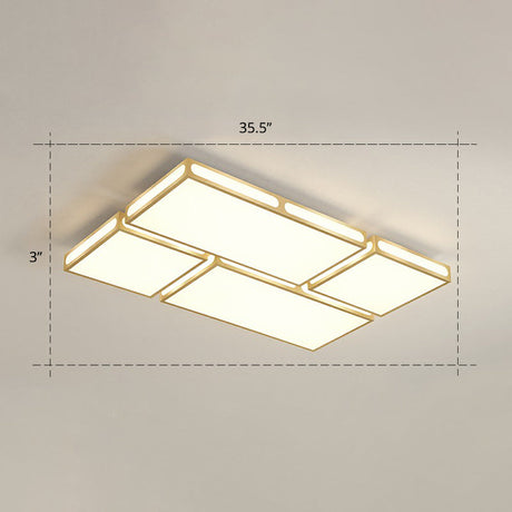Minimalistic Gold Checked Led Flushmount Ceiling Light For Living Room / 35.5 Remote Control