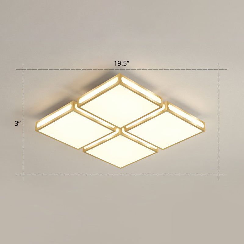 Minimalistic Gold Checked Led Flushmount Ceiling Light For Living Room / 19.5’ Remote Control