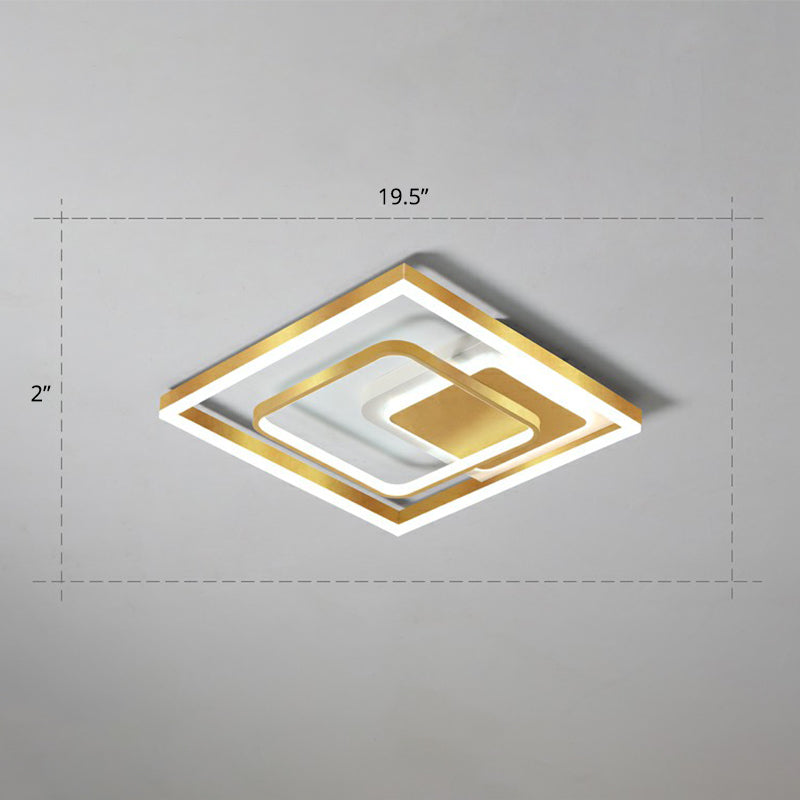 Modern Led Gold Rectangular Flush Mount Ceiling Light With Acrylic Shade / 19.5 White