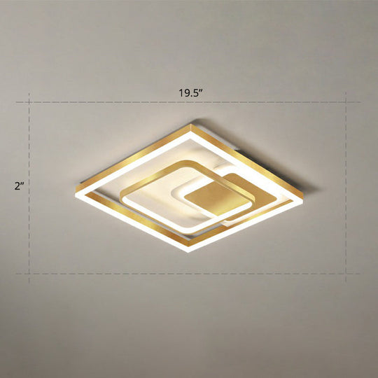 Modern Led Gold Rectangular Flush Mount Ceiling Light With Acrylic Shade / 19.5’ Remote Control