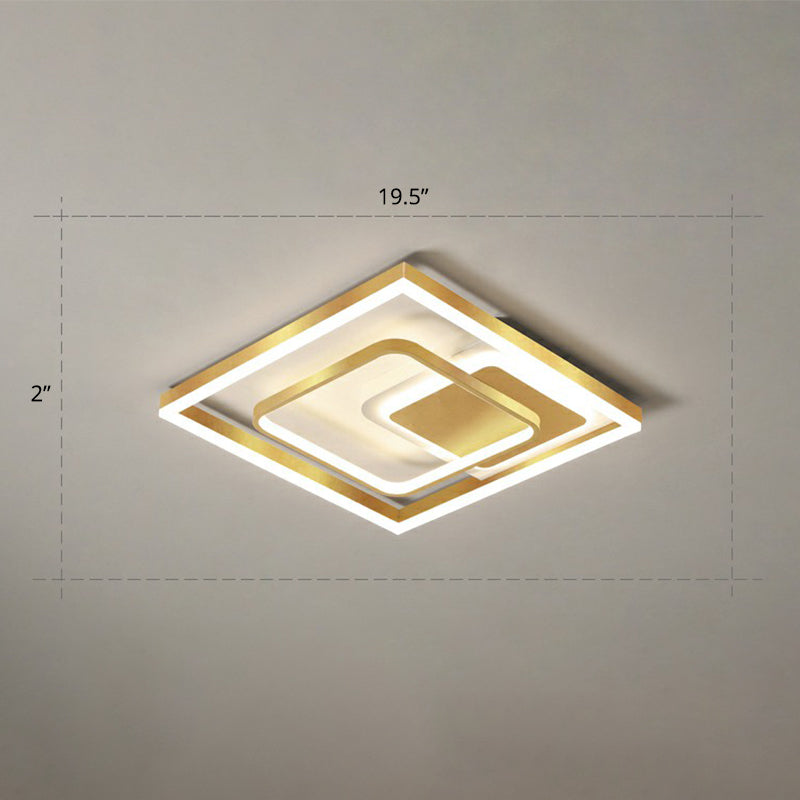 Modern Led Gold Rectangular Flush Mount Ceiling Light With Acrylic Shade / 19.5 Remote Control
