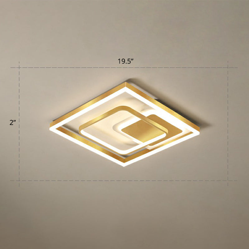 Modern Led Gold Rectangular Flush Mount Ceiling Light With Acrylic Shade / 19.5’ Warm