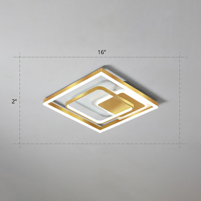Modern Led Gold Rectangular Flush Mount Ceiling Light With Acrylic Shade / 16 White