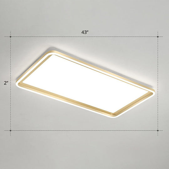 Gold Acrylic Led Flush Mount Ceiling Light For Minimalistic Rectangle Sitting Room / 43’ White