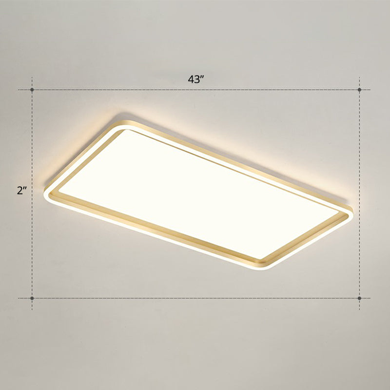 Gold Acrylic Led Flush Mount Ceiling Light For Minimalistic Rectangle Sitting Room / 43 Remote