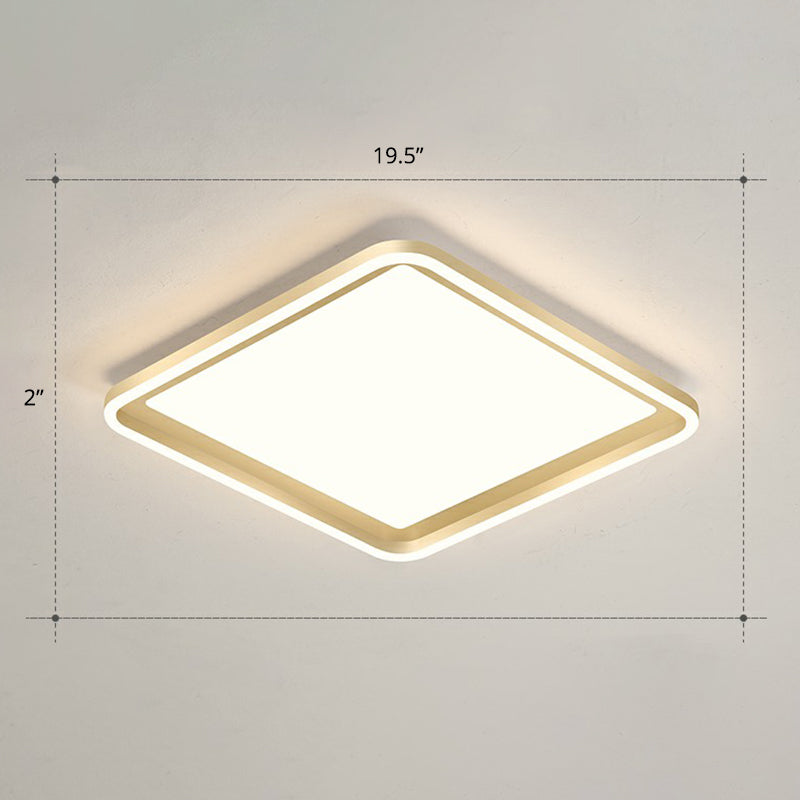 Gold Acrylic Led Flush Mount Ceiling Light For Minimalistic Rectangle Sitting Room / 19.5’ Remote