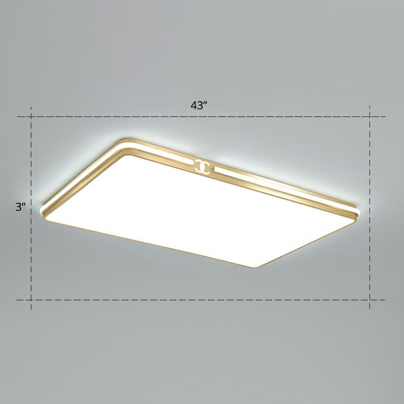 Contemporary Gold Finish Led Flush Mount Ceiling Light - Acrylic Rectangle Design / 43’ White