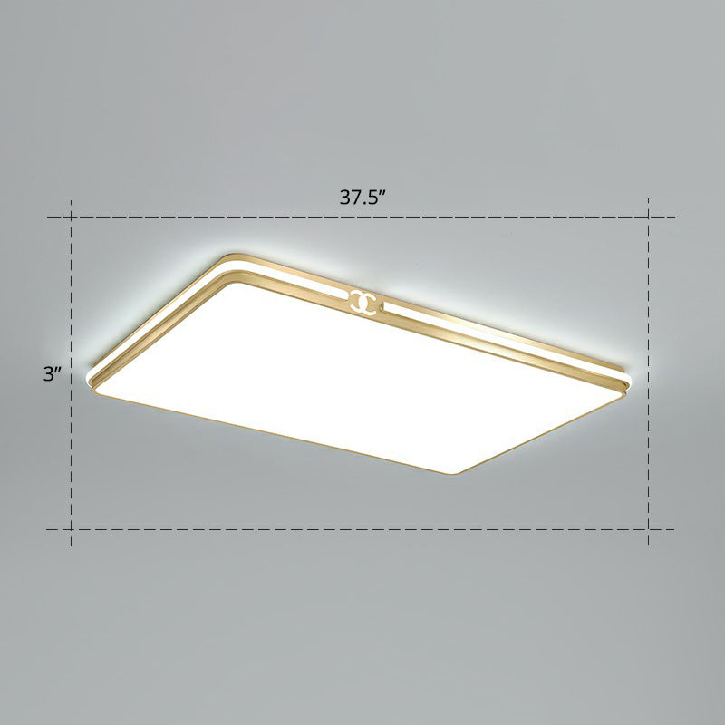 Contemporary Gold Finish Led Flush Mount Ceiling Light - Acrylic Rectangle Design / 37.5 White