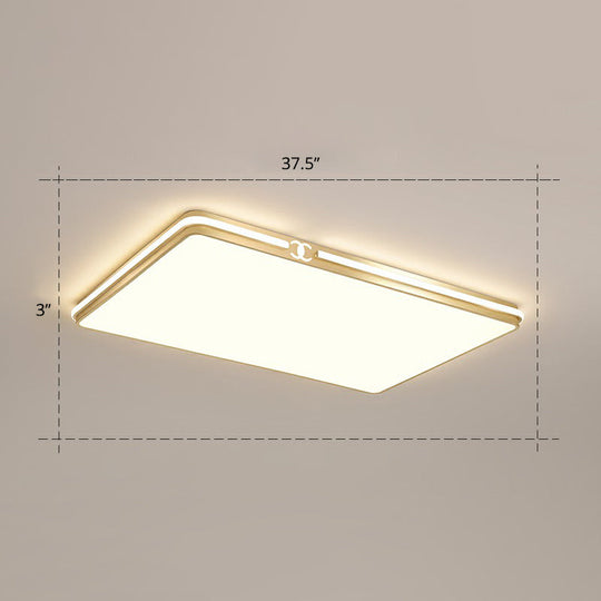 Contemporary Gold Finish Led Flush Mount Ceiling Light - Acrylic Rectangle Design / 37.5 Remote