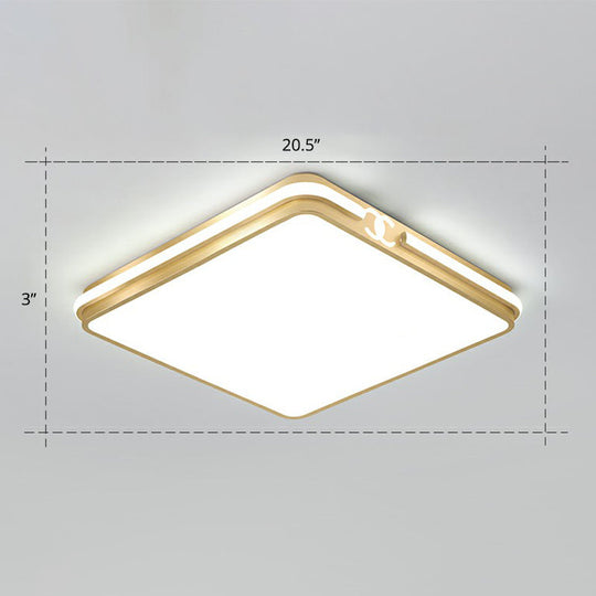 Contemporary Gold Finish Led Flush Mount Ceiling Light - Acrylic Rectangle Design / 20.5’ White
